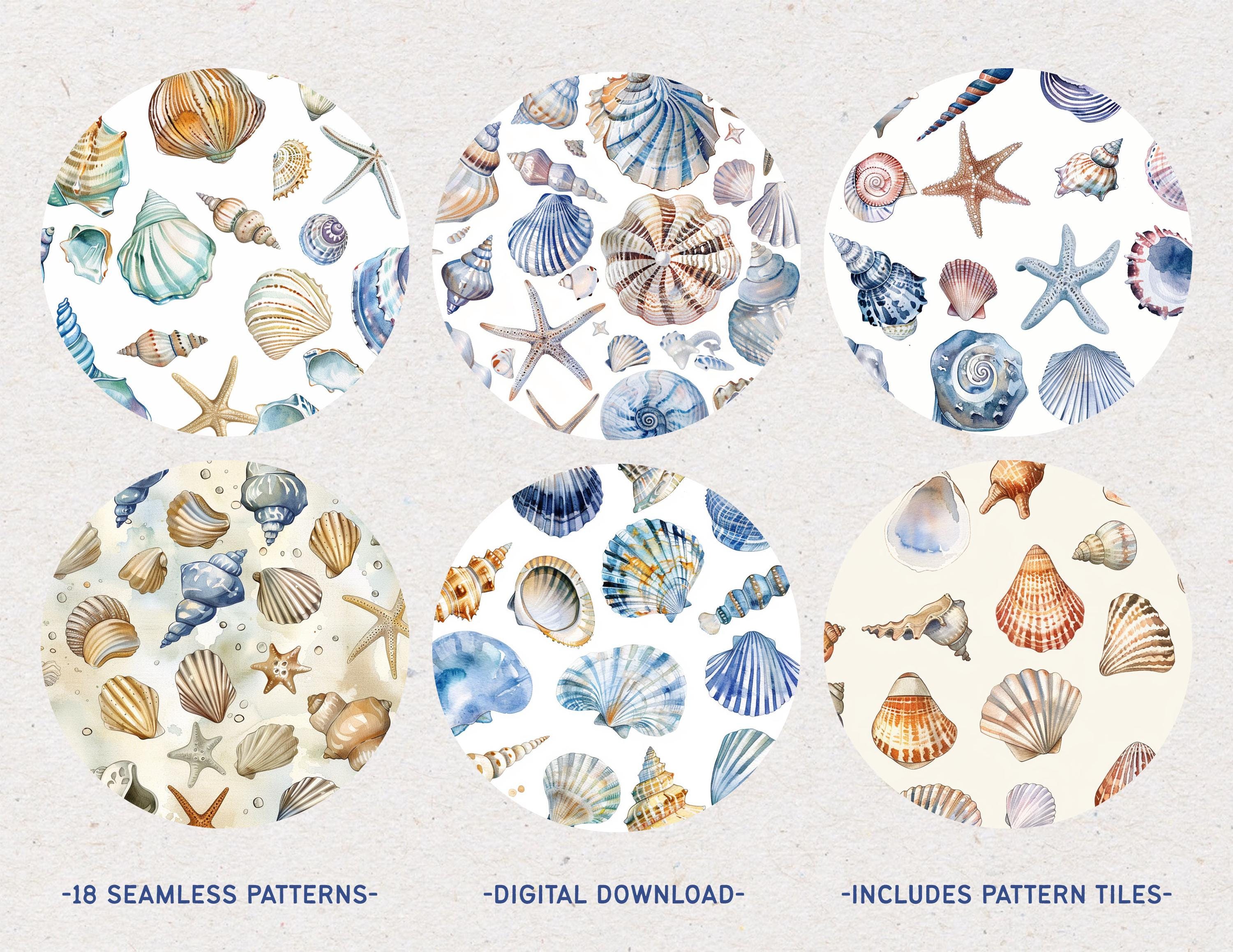 Beach Photo Shell Pattern Seashell Papers, Seamless Shell Patterns, Watercolour Boho Beach ...