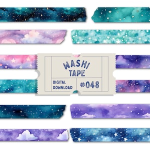 Star-washi-tape, digitale washi-tape, washi met sterrennachtpatroon, sterrenbeeld-washis, plannertapes Galaxy, Goodnotes-png