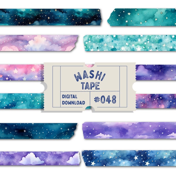 Star Washi Tape, Digital Washi Tape, Starry Night Patterned Washi, Constellation Washis, Galaxy Planner Tapes, Goodnotes PNGs