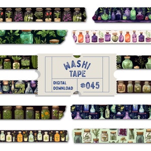 Heksen-washi-tape, drankjes en kruiden Digitale washi-tape, spreuken-washi, donkere Academia-washis, plannertapes, goodnotes png