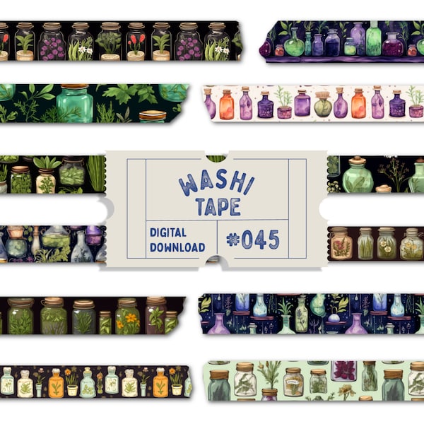 Witches Washi Tape, Potions and Herbs Digital Washi Tape, Spell Washi, Dark Academia Washis, Planner Tapes, Goodnotes PNGs