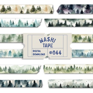 Misty Forest-washi-tape, digitale Woodland-washi-tape, boom-washis, donkere Academia-washis, plannertapes, goodnotes png
