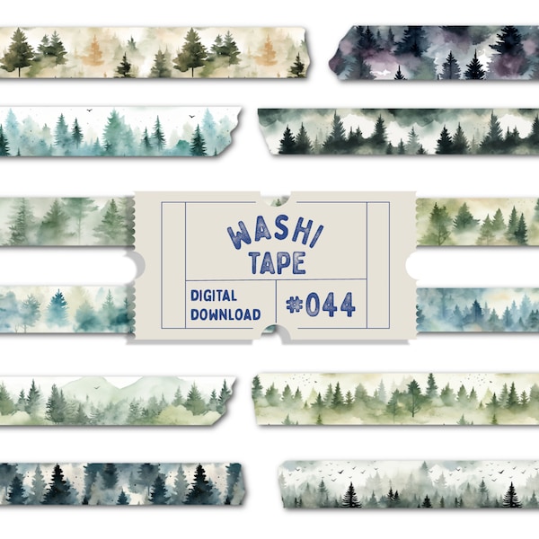 Misty Forest Washi Tape, Woodland Digital Washi Tape, Tree Washis, Dark Academia Washis, Planner Tapes, Goodnotes PNGs