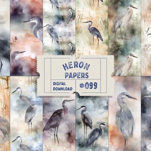 Papéis digitais com padrão de garças em aquarela, papéis ilustrados com pássaros, impressões para convites de casamento, padrões de papel de parede, padrões de superfície