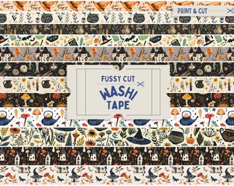 Hedge Witch Fussy Cut Washi Tape, Cottagecore Halloween Print and Cut Washi Tape, Printable Washi Tapes