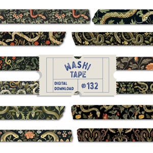Gothic Snakes-washitape, Morris Style Snake digitale washitape, natuurlijke washi's, donkere Academia-washis, plannertapes, goodnotes png