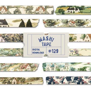 Cinta washi estilo campestre inglés, cinta washi estilo campestre, cintas vintage estilo chintsy para agenda, PNGs de cinta, set de cintas washi digitales