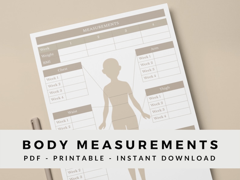 Body Measurements Monthly Chart Digital File Instant Etsy