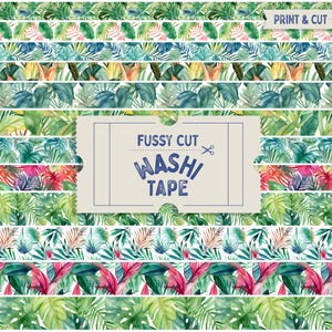 Fussy Cut Washi-tejp, Tropiska lövtryck och klippta Washi-tejp, Djungelblymönster Washis Utskrivbara tejper