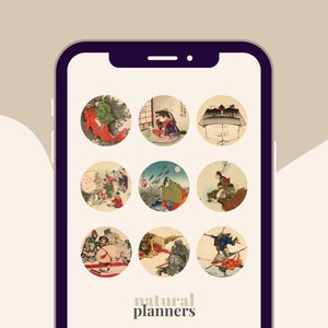 12 Traditional Chinese Artwork Illustrations Story Highlight Covers for Instagram, Ig Highlights, Aesthetic Ig Feed, Highlight Icons