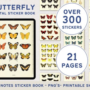 Livre d'autocollants papillon GoodNotes, autocollants papillon imprimables, PNG de papillon, éphémères de papillon, autocollants avec lien hypertexte GoodNotes