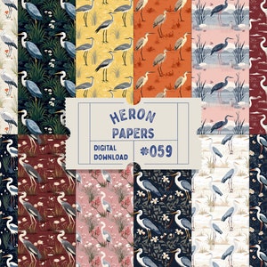 Papier motif transparent héron numérique, papiers illustrés d'oiseaux, illustrations élégantes à plat, impression de journal indésirable