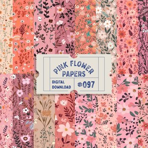 Rosa Blume Papiere Muster, Junk Journal Seiten, Kleingedruckte Florale Nahtlose Muster, Blumenmuster Illustrationen, Printable Scrapbook