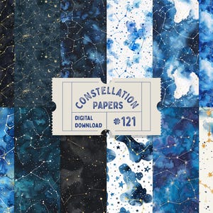 Aquarel sterrenbeeldpapier, naadloos sterrennachtpapier, goud zilver blauw sterrenbeelden