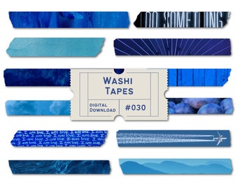 Blue Washi Tapes, Blue Washis, Digital Washi Tapes, Planner Tapes, Goodnotes PNGs