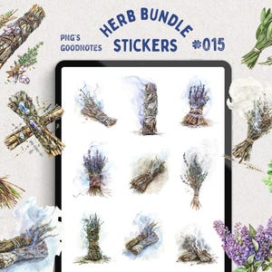 Adesivos digitais de ervas, livro de adesivos botânicos GoodNotes Sage Bundle, ervas de limpeza, ervas secas, adesivos de ervas frescas, decorações de planejador