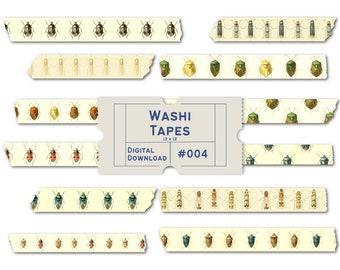 Beetles and Bugs Digital Washi Tape, Clip Art, Dark Academia, Vintage Planner Stickers,  Natural History Illustrations, Insect Goodnotes PNG