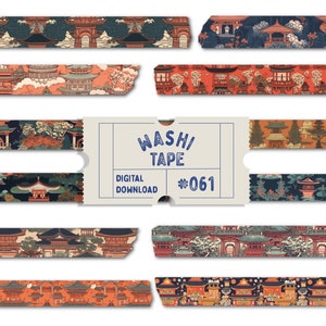 Japanse tempelwashi-tape, digitale washitape, plannertapes, png-washi, Japanse digitale washitape-set