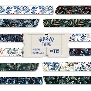 Christmas Winter Botanical Washi Tape, Watercolour Botanical Digital Washi Tape, Watercolour Floral Washis, Planner Tapes, PNG