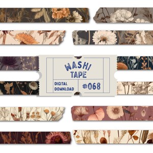 Fita adesiva washi de flores secas, fita adesiva digital washi, fita washi com estampa de flores, fitas washi de aquarela, fitas para planejador, fita washi PNG