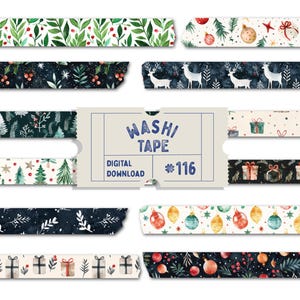 Christmas Washi Tape, Christmas Theme Digital Washi Tape, Watercolour Holly Washis, Planner Tapes, Digital Washi Tape Set