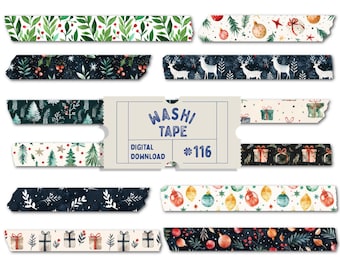 Christmas Washi Tape, Christmas Theme Digital Washi Tape, Watercolour Holly Washis, Planner Tapes, Digital Washi Tape Set