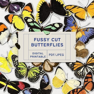 Fussy Cut Butterflies, Digital Collage Sheet, Junk Journal Kit, Ephemera Butterflies, Printable Sheet of Butterflies, Butterfly Clipart