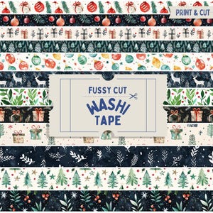 Weinachten Pingeliges geschnittenes Washi Tape, Aquarell Holly Blätter drucken und schneiden Washi Tape, druckbare Weihnachten Washi Tapes