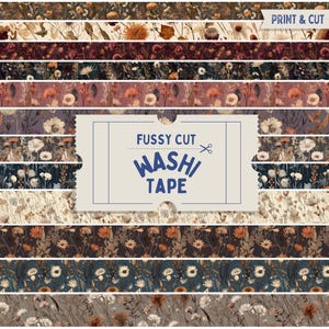 Fita washi de flores secas, fita washi com estampa e recorte boho, adesivos extravagantes, fitas washi imprimíveis