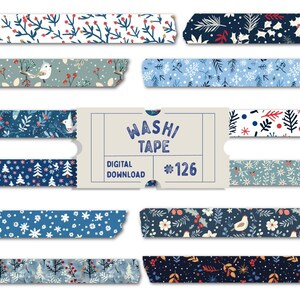 Weihnachten Washi Tape, Blaues Weihnachtsthema Digitales Washi Tape, Aquarell Winter Washi Tape, Planer Tapes, Digitales Washi Tape Set