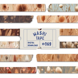 Cinta washi de hierba seca, cinta washi digital, washi estampado, washi de acuarela, cintas para planificador, washi PNG