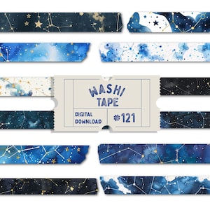 Nastro washi a forma di stella, nastro washi digitale, nastri washi con motivo a notte stellata, nastri washi acquerello e galassia, set di nastri washi digitali con costellazioni