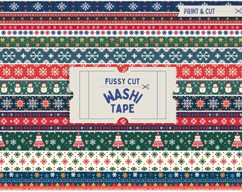 Ugly Christmas Jumper Patterned Fussy Cut Washi Tape, Christmas Print and Cut Washi Tape, Printable Christmas Washi Tapes