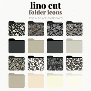 Lino Cut Black and WhiteFolder Icons, Mac Folder Icons, Windows Folder Icons, Desktop Folder Icons, Aesthetic Office Desktop Organisation