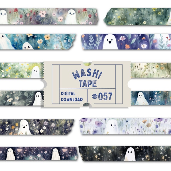 Halloween Ghost Washi Tape, Digital Washi Tape, Halloween Patterned Washi, Watercolour Washis, Planner Tapes, PNG Washi