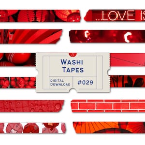 Red Washi Tapes, Red Washis, Digital Washi Tapes, Planner Tapes, Goodnotes PNGs
