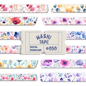 Botanische washitape met bloemen, digitale washitape, washi met bloemenpatroon, washi bloemen, plannertapes, goodnotes png