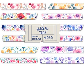 Botanical Floral Washi Tape, Digital Washi Tape, Flower Patterned Washi, Floral Washis, Planner Tapes, Goodnotes PNGs