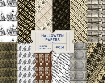 Halloween Papers, Spooky Halloween Paper Pack, Digital Halloween Papers, Junk Journal, Witch, Pumpkin, Haunted House, Spider Web, Skeletons