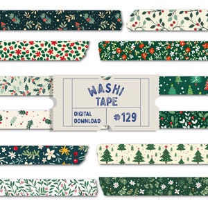Christmas Washi Tape, Green Christmas Theme Digital Washi Tape, Watercolour Winter Washis, Cute Planner Tapes, Digital Washi Tape Set