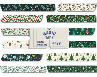 Christmas Washi Tape, Green Christmas Theme Digital Washi Tape, Watercolour Winter Washis, Cute Planner Tapes, Digital Washi Tape Set