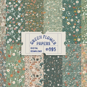 Saliegroene bloempapierpatronen, ongewenste dagboekpagina's, naadloze patronen, bloemenpatroonillustraties, afdrukbaar plakboek, afdrukbaar plakboek