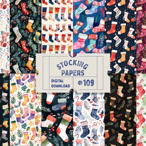Puede incluir: Conjunto de 10 papeles digitales de Navidad con motivos de calcetines. Los papeles presentan una variedad de calcetines coloridos con diferentes patrones y diseños. Los papeles son perfectos para crear tarjetas navideñas, etiquetas de regalo, papel de regalo y mucho más.