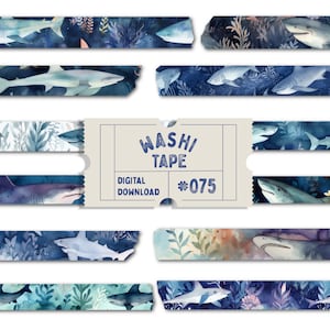 Shark Washi Tapes, Sea Digital Planner Tapes Goodnotes Stickers