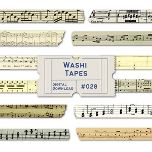 Cintas washi de música, washi de partituras, washi de notas musicales, cintas de agenda, PNG de Goodnotes