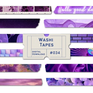 Purple Washi Tapes, Washi Tape Set, Cute Washi Tape, Digital Washi Tapes, Digital Planner Tapes, Washi Goodnotes PNGs,