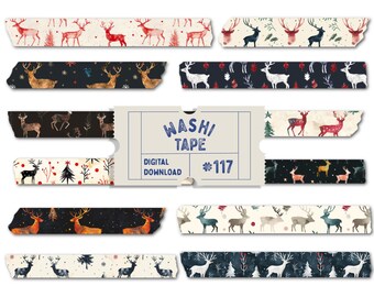 Christmas Washi Tape, Reindeer Digital Washi Tape, Country Christmas Reindeer Planner Tapes, PNG