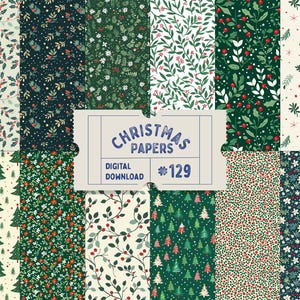 Christmas Papers, Christmas Nature Seamless Patterns, Christmas Themed Seamless Patterns, Christmas Trees, Mistletoe, Holly