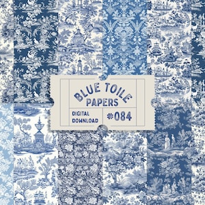 Toile de Jouy transparente motif vintage Chinoiserie motif Français toile motif floral, floral numérique bleu Floral indésirable journal papiers