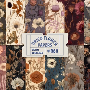 Papieren met gedroogde bloemen, naadloos patroonpapier, met kruiden geïllustreerd papier, botanisch papier, digitaal plakboekpapier